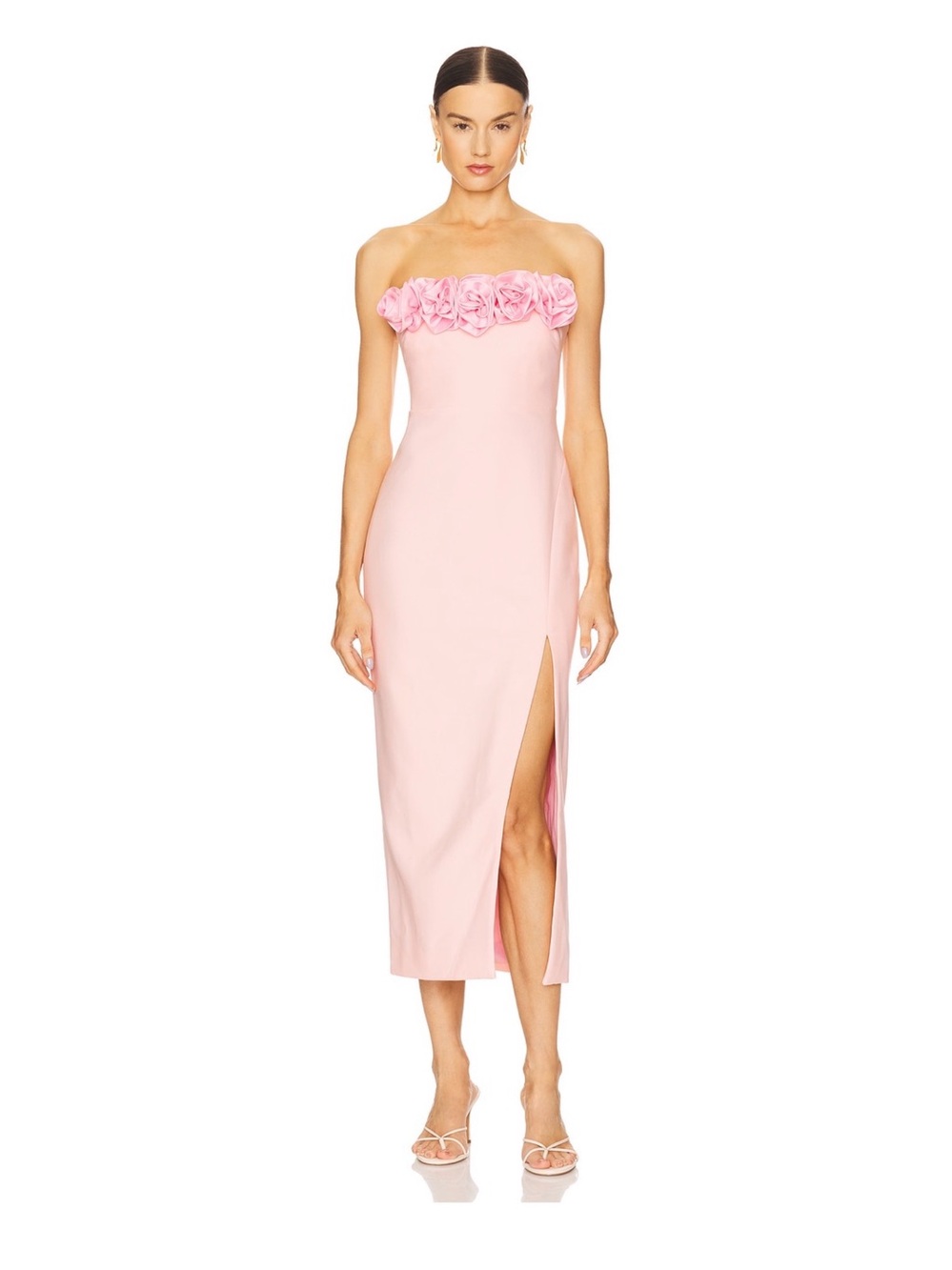 LIKELY Catania Rose Shadow Pink Rosette Strapless Midi Dress 8 NWT